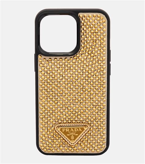 Embellished leather iPhone 13 Pro case in gold 